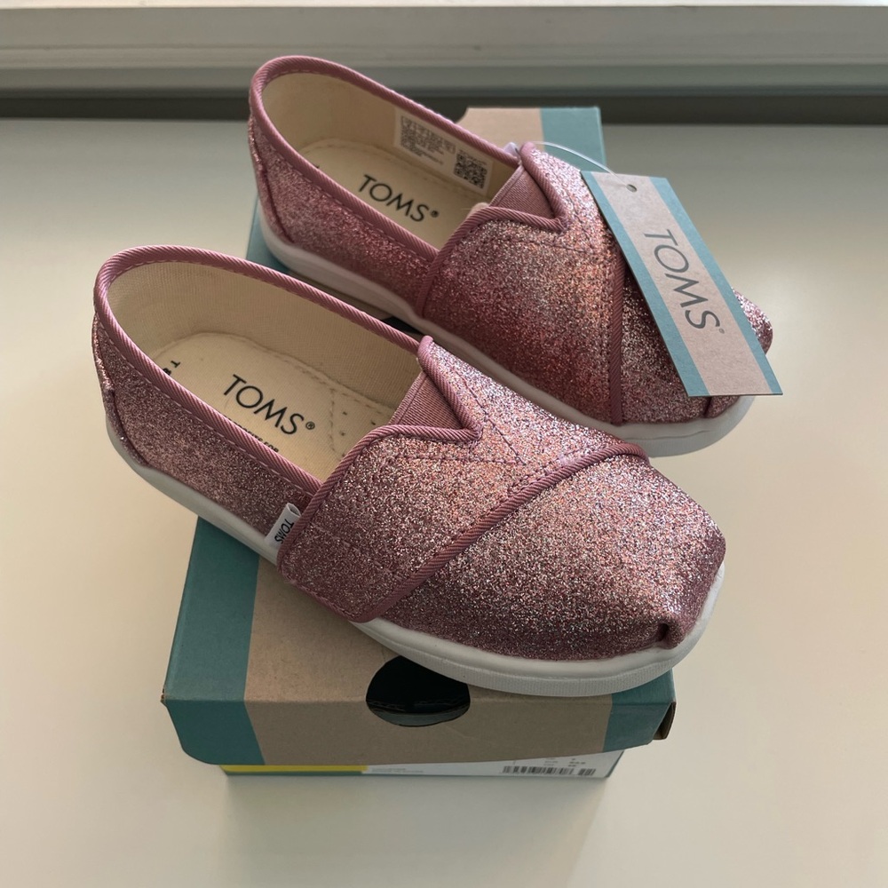 Toms Pink Moccasins with Glittery Finish